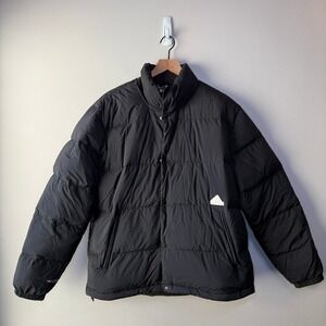 Adidas Puffer Jacket Down Filled Hooded Winter Coat Black Men's Size Medium